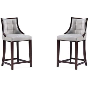 Manhattan Comfort Fifth Ave 39.5 in. Light Grey Beech Wood Counter Height Bar Stool with Faux Leather Seat (Set of 2)