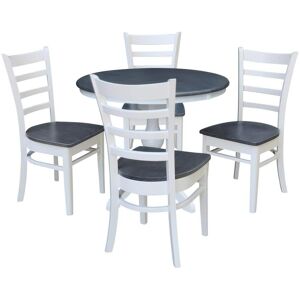 International Concepts Set of 5-pcs - White/Heather Gray 36 in. Round Extension Dining table with 4-RTA chairs