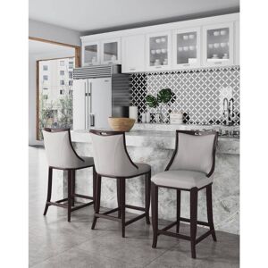 Manhattan Comfort Emperor 27 in. Light Grey Beech Wood Barstool with Faux Leather Upholstered Seat (Set of 2)