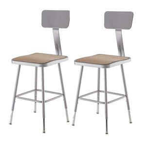 National Public Seating 19 in. - 27 in. Height Grey Adjustable Heavy Duty Square Seat Steel Stool with Backrest (2-Pack)