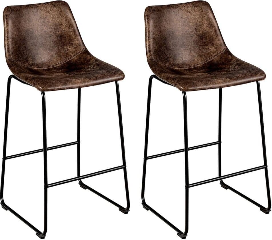 Costway Brown Bar Stool Faux Suede Upholstered Kitchen Dining Chairs (Set of 2)