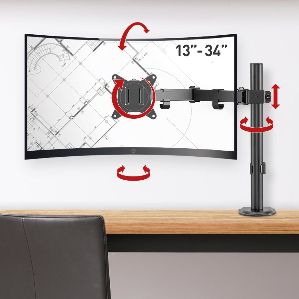 Point of View Barkan 13 - 32 in. Full Motion - 5 Movement Flat/Curved Monitor Desk Mount in Black