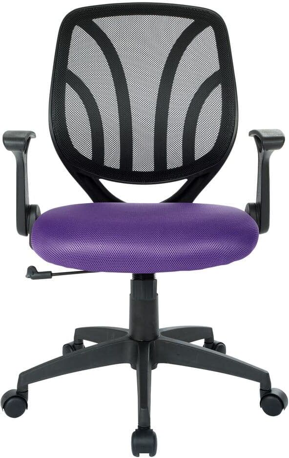 Office Star Products Purple Mesh Screen Back Chair with Flip Arms and Silver Accents