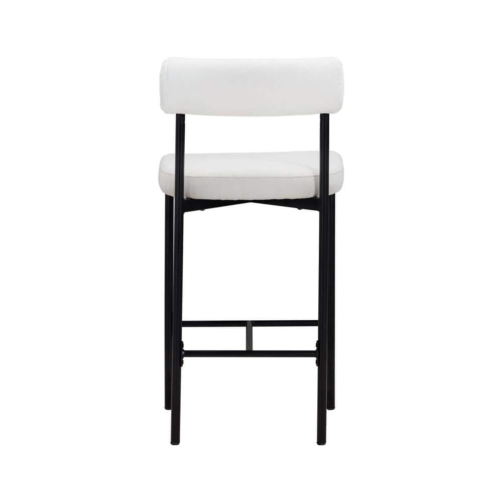 Nathan James Dahlia 26 in. Mid-Century Modern Black Metal Counter Height Bar Stool Back and Light Cream Boucle Seat, (Set of 2)