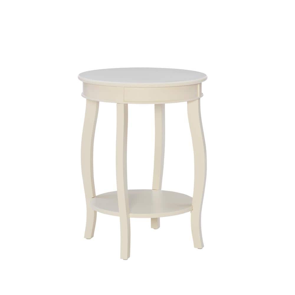 Linon Home Decor Justine Off White 18.5" Round  Side Table with Shelf
