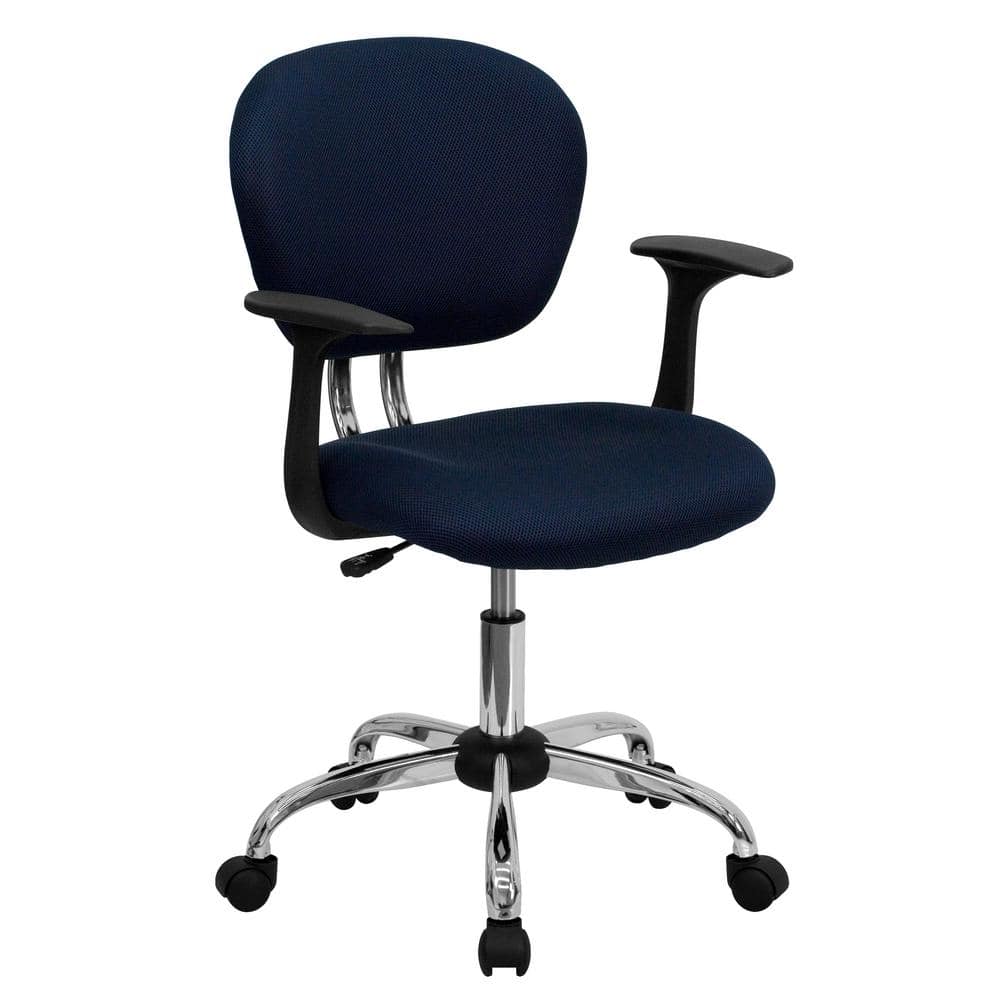 Flash Furniture Mid-Back Navy Mesh Swivel Task Chair with Chrome Base and Arms