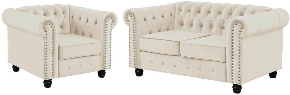 Morden Fort Velvet Couches for Living Room Sets Chair and Loveseat 2 Pieces Top in Beige