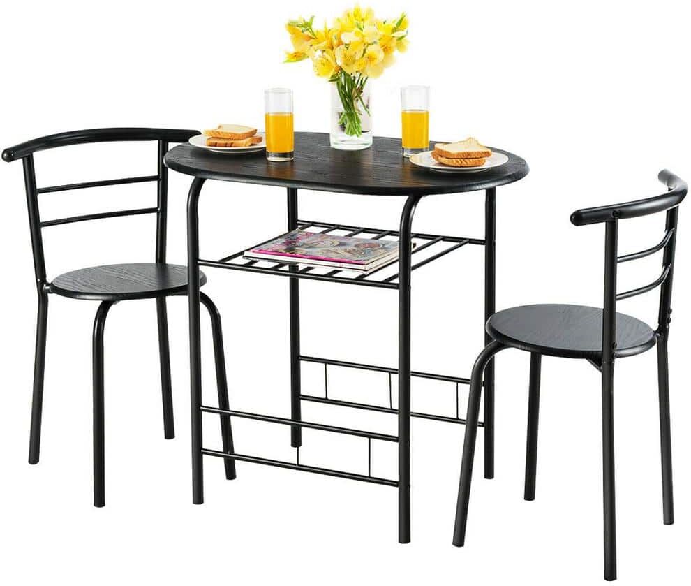 Costway 3-Pieces Dining Set Table and 2-Chairs Compact Bistro Pub Breakfast Home Kitchen