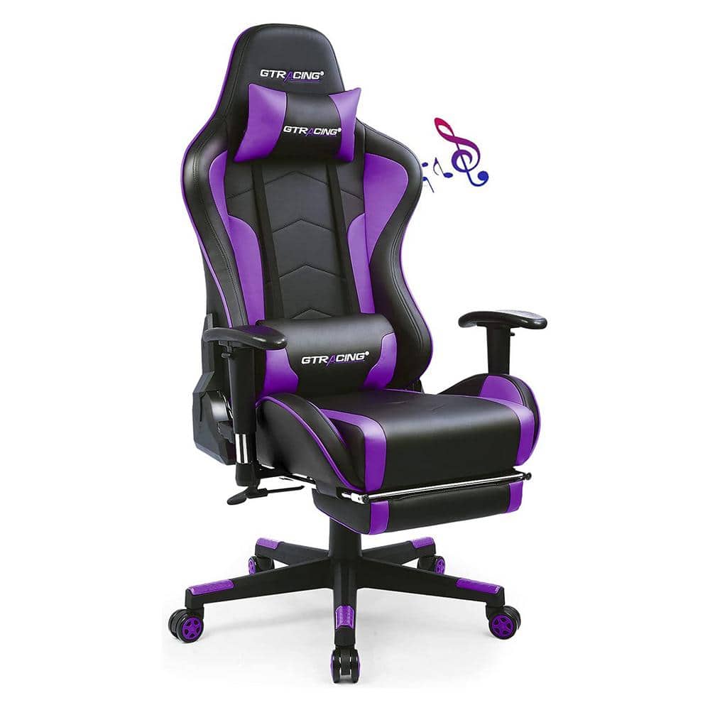 Lucklife Purple Gaming Chair with Footrest, Bluetooth Speakers Ergonomic High Back Music Leather Game Chair Office Desk Chair