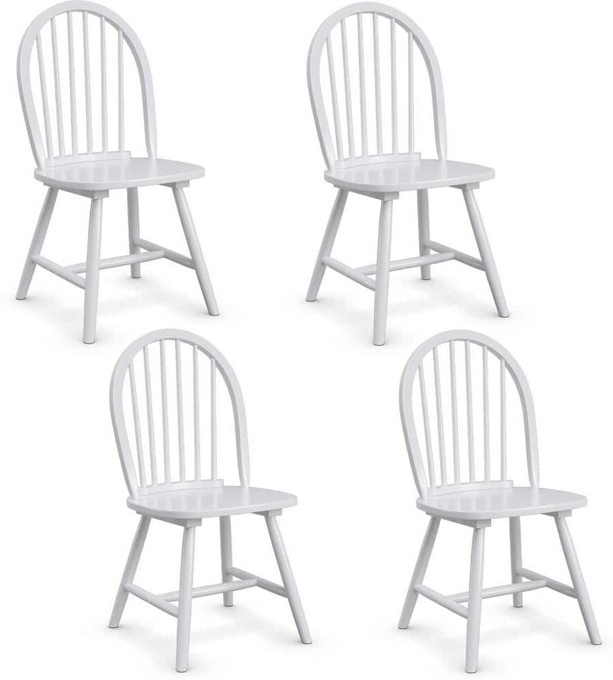 Costway White Vintage Windsor Dining Side Chair Wood Spindleback Kitchen Room (Set of 4)