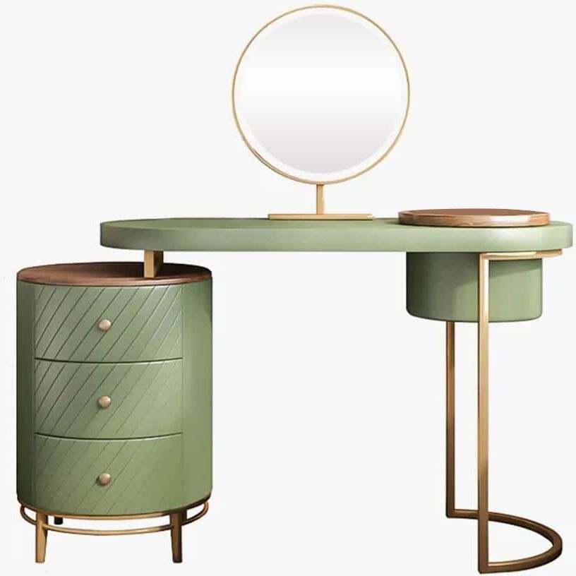 FORCLOVER Green Modern Makeup Vanity Table with LED Mirror, Movable Tray Top and 4 Solid Wood Drawer (29.5 in. x 43 in. x 18 in.)