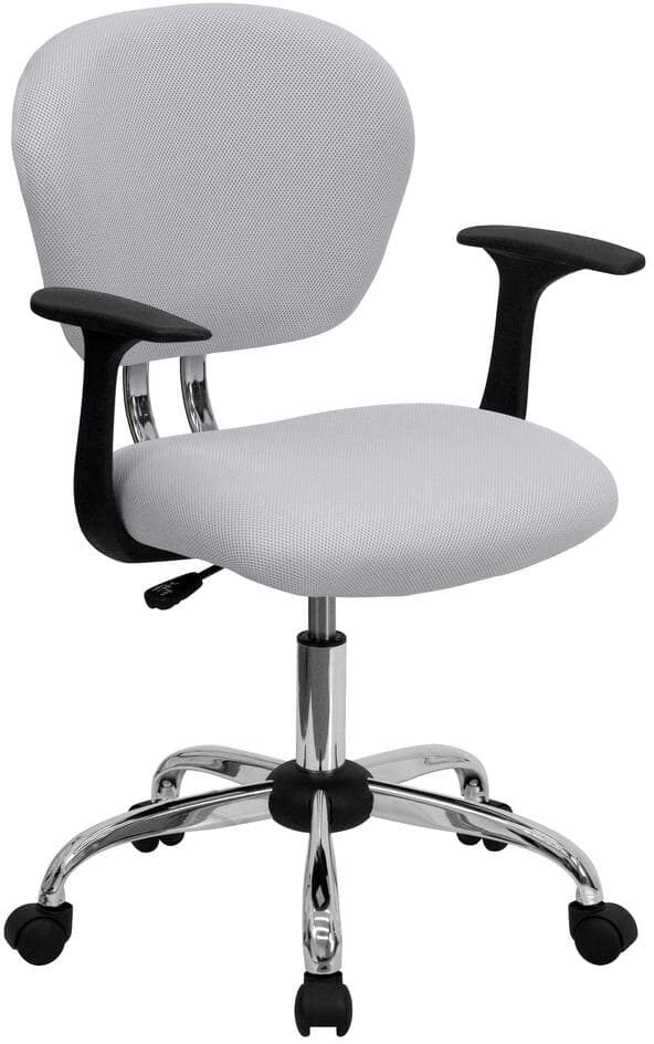 Flash Furniture Mid-Back White Mesh Swivel Task Chair with Chrome Base and Arms