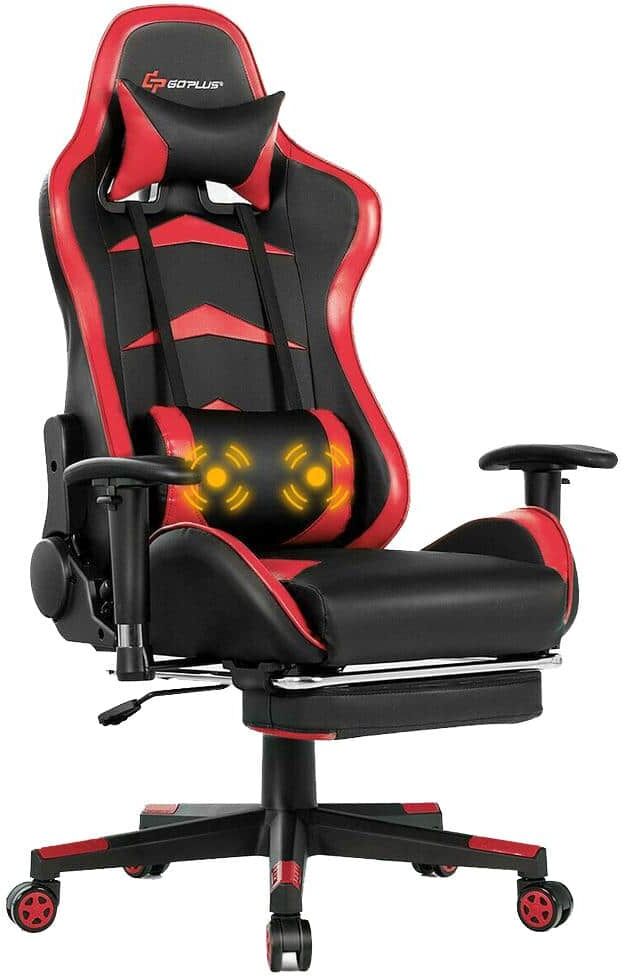 Boyel Living Red and Black Computer Gaming Adjustable Lumbar Support Chair and Ergonomic Swivel Rolling Massage Chair with Headrest