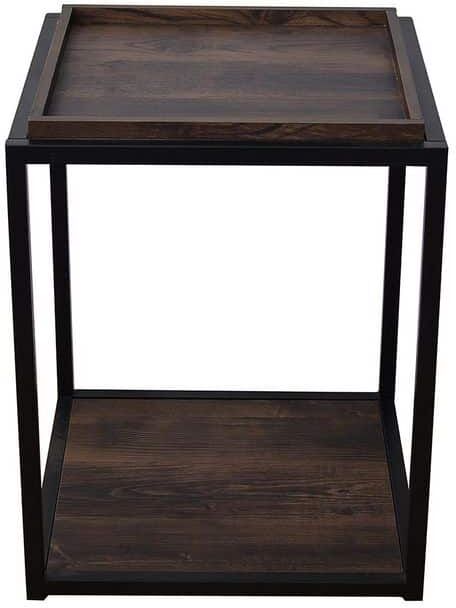 Nathan James Nash 22 in. Nutmeg Matte Black Accent End Table or Modern Side Table with Tray Top Shelves and Metal Frame