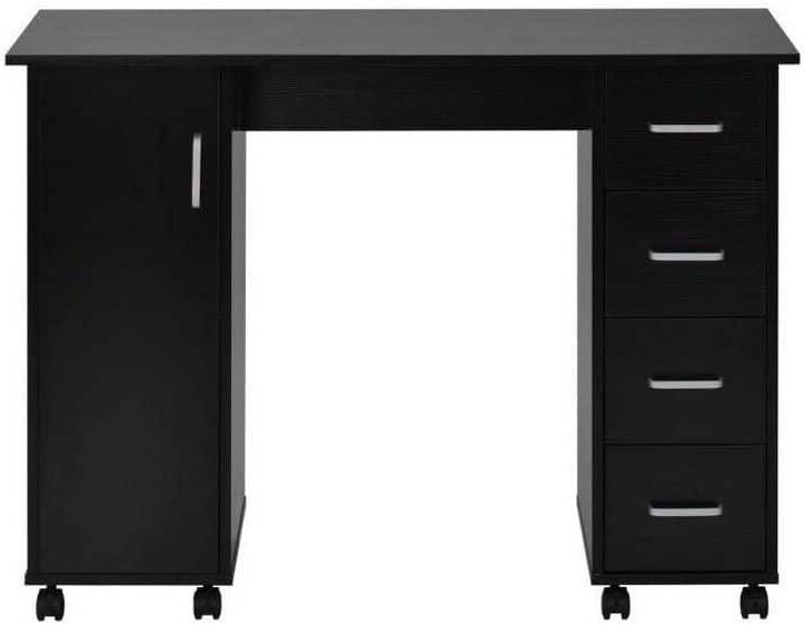 URTR Modern 18 in. Retangular Black Wood 4 Drawer Computer Desk with Storage Space and Roller, Home Computer Desk Table