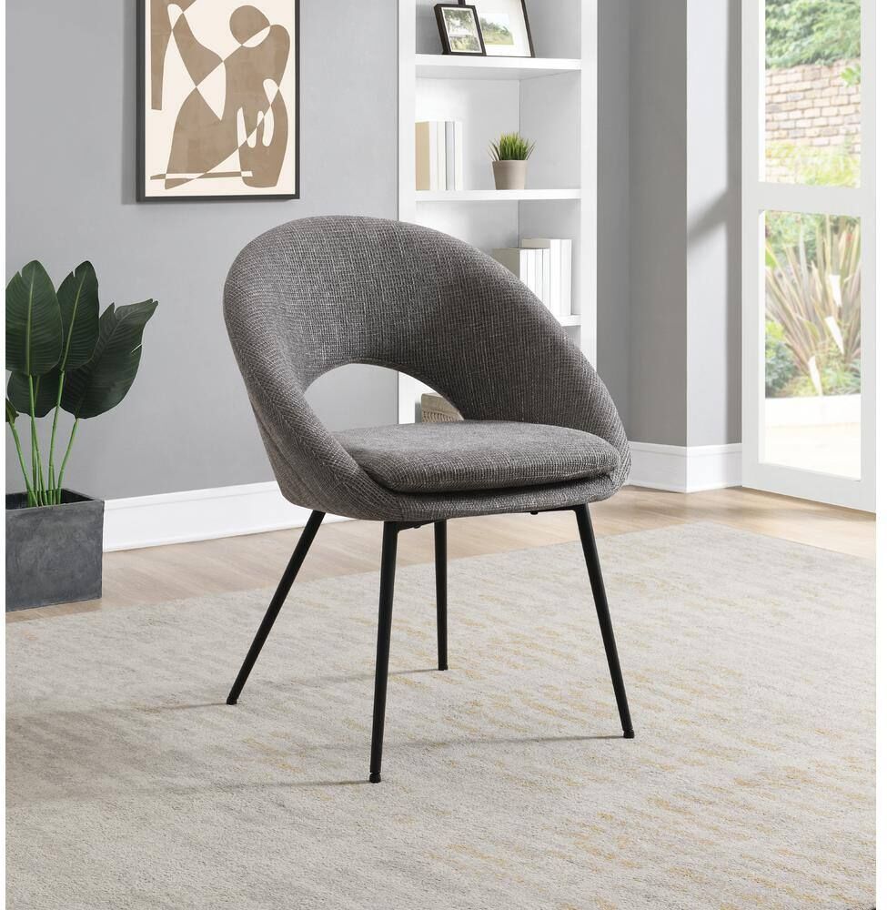 Office Star Products Millie Accent Dining Side Chair in Charcoal Fabric and Black Legs