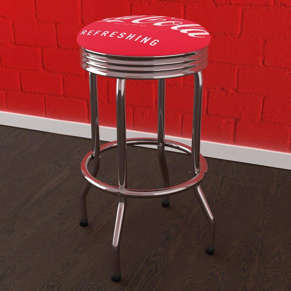 Coca-Cola Vintage 29 in. Red Backless Metal Bar Stool with Vinyl Seat