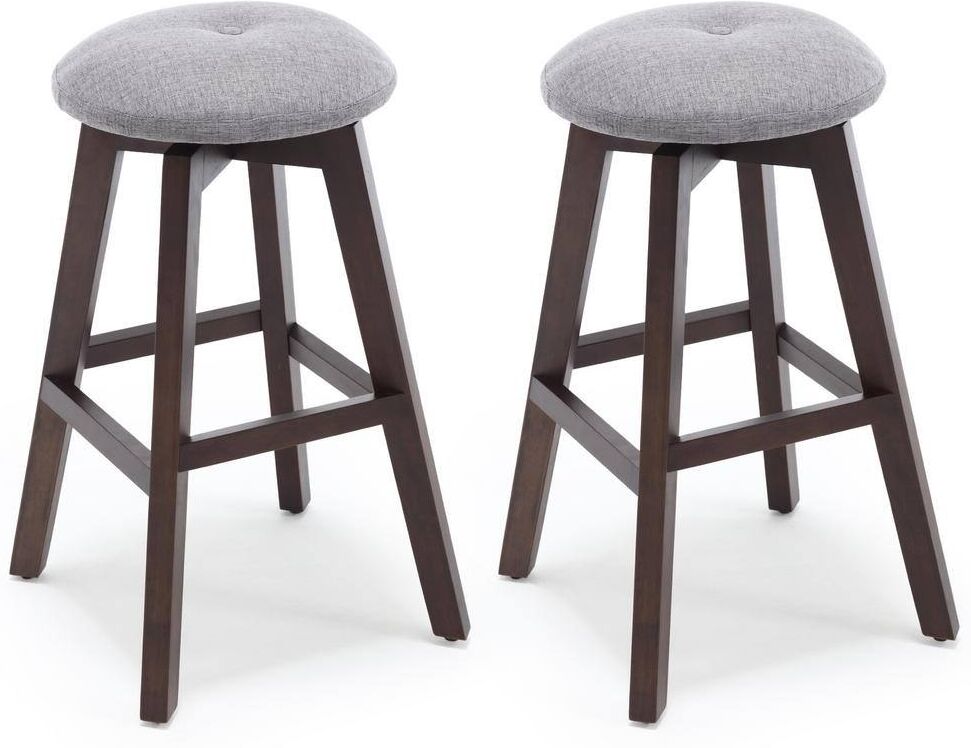 Hochwertiges 26 in. Grey Linen Fabric Brown Finish Wood Swivel Bar Stool (Set of 2)