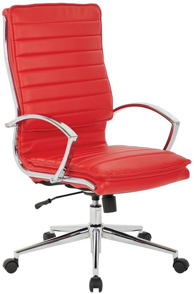 Office Star Products High Back Manager's Faux Leather Chair in Red with Chrome Base