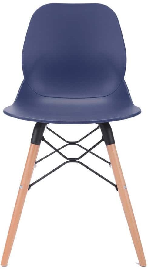 CozyBlock Joy Series Navy Dining Shell Side Designer Task Chair with Beech Wood Legs (Set of 2) - Great for Home, Office