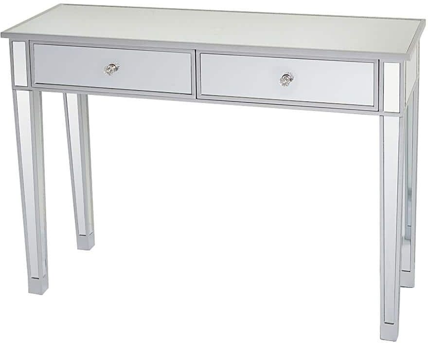 Winado Silver Mirrored Makeup Table Desk Vanity Tables for Women with 2-Drawers