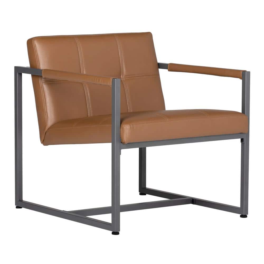 Studio Designs Home Camber Mid-Century Modern Small Living Room Accent Chair Blended Leather and Metal Frame