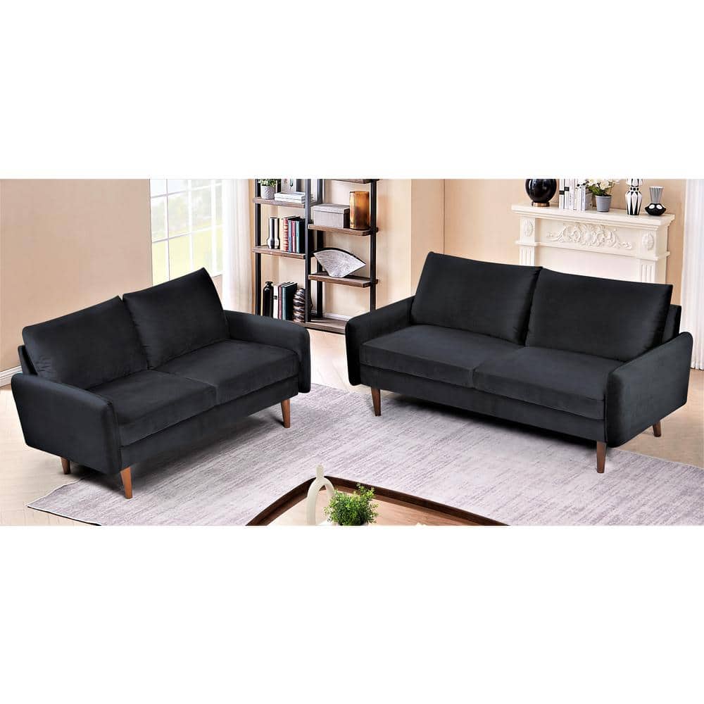 US Pride Furniture Blacke 2-Piece Black Velvet Living Room Set
