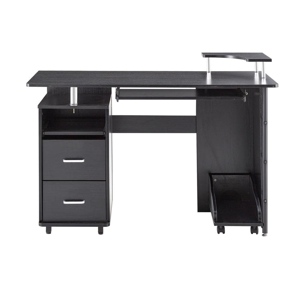 maocao hoom 21.65 in. W x 47.24 in. L Black 2-Drawers Computer Desk Writing Table Study Workstation with Cabinet and CPU Tray