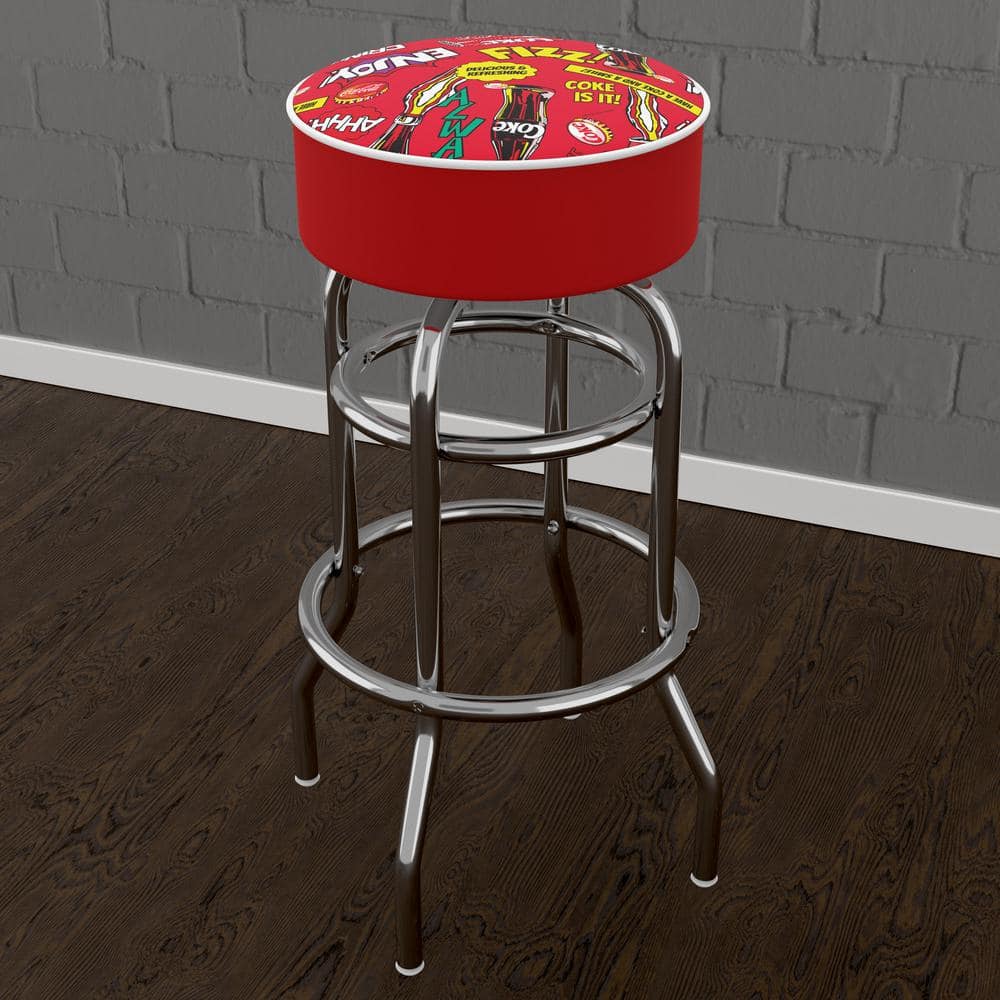 Coca-Cola Pop Art 31 in. Red Backless Metal Bar Stool with Vinyl Seat