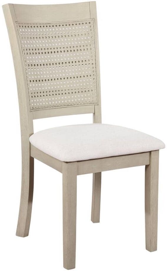 OSP Home Furnishings Walden Cane Back Dining Chair 2-Pack with Antique White Base and Linen Fabric Seat