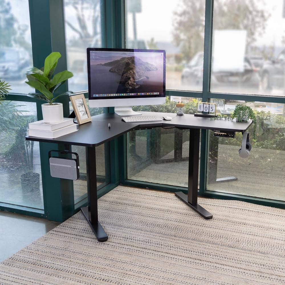 mount-it! 38.4 in. Black Height Adjustable Corner Sit-Stand Desk, Up to Weight Capacity of 176 lbs.