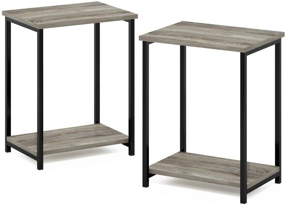 Furinno Simplistic 15.2 in. French Oak Rectangle Wood End Table with Industrial Metal Frame (Set of 2)