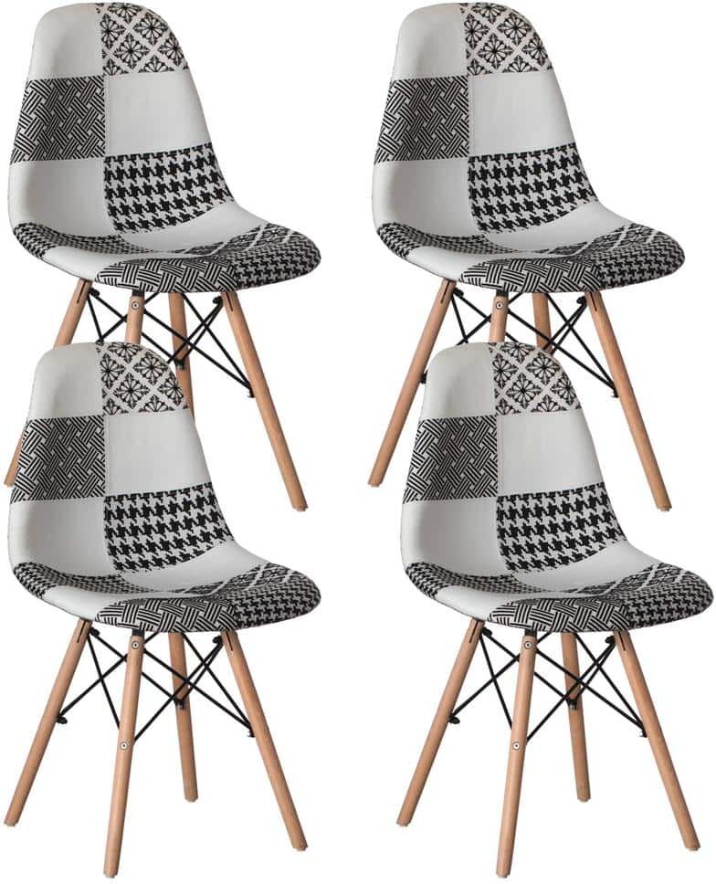 FABULAXE Modern Fabric Patchwork Parsons Chair with Wooden Legs for Kitchen, Dining Room, Entryway, Living Room (Set 4)