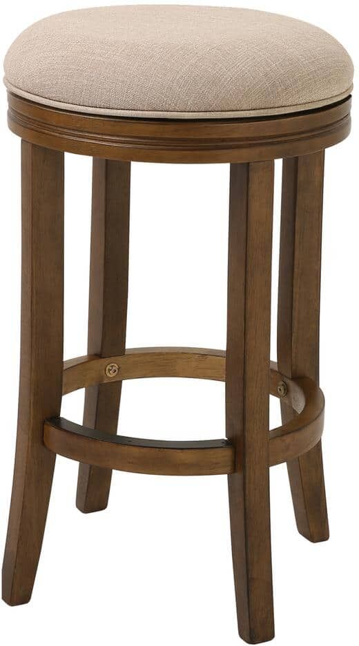 NewRidge Home Goods Victoria 26 in. Honeysuckle Backless Wood Swivel Counter Stool with Upholstered Beige Seat, 1-Stool