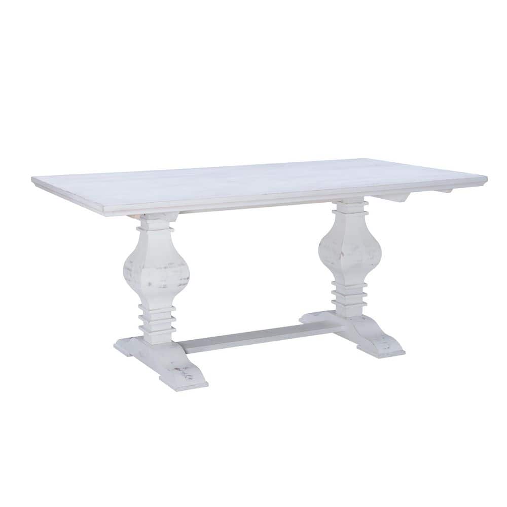 Linon Home Decor Reeser White Wood 66.8 in. Double Pedestal Dining Table Seats 6
