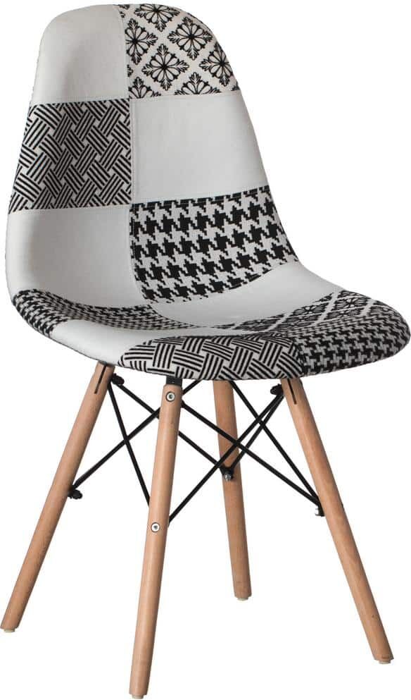 FABULAXE Modern Fabric Patchwork Parsons Chair with Wooden Legs for Kitchen, Dining Room, Entryway, Living Room, Single