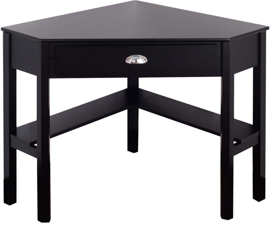 Boyel Living 41.5 in. Black Corner Wooden PC Laptop Computer Desk with Storage Drawer and Shelves