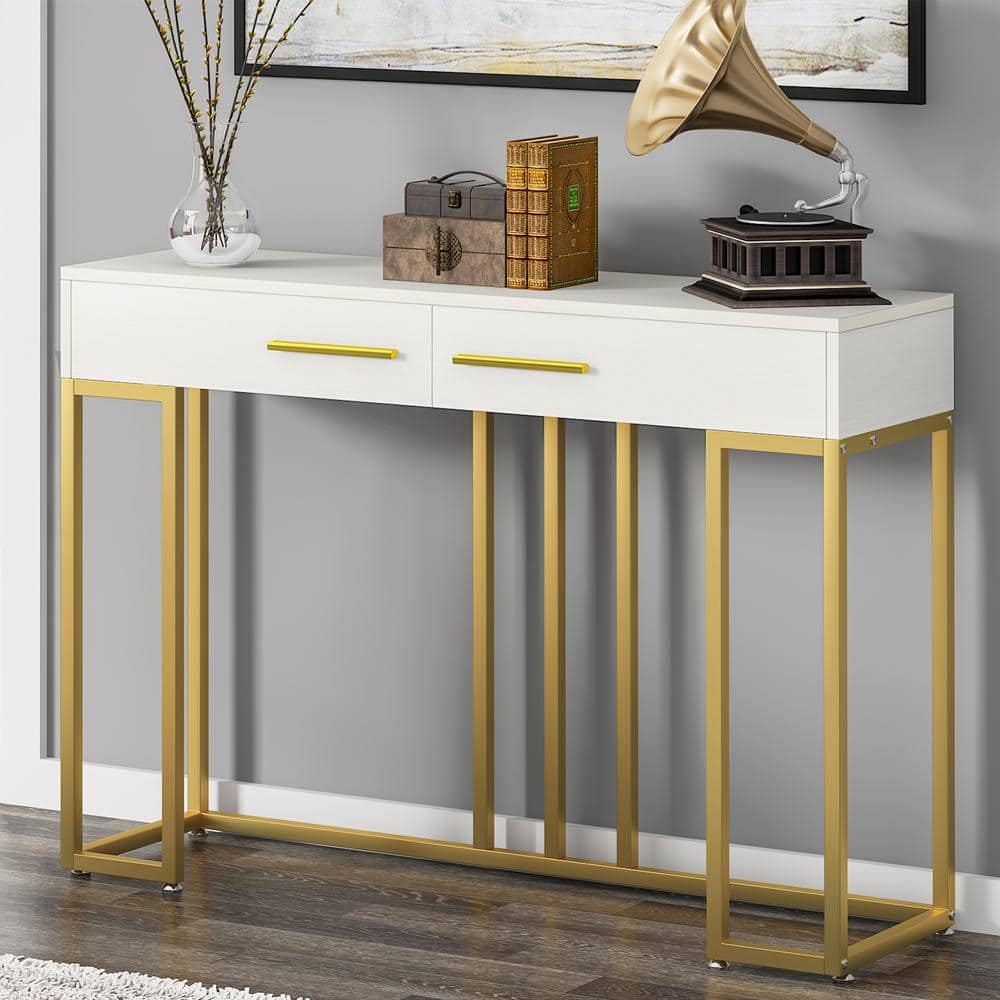 Tribesigns Catalin 47 in. Wood Modern Console Table, White Accent Table with 2 Drawers for Living Room, Hallway, Entryway
