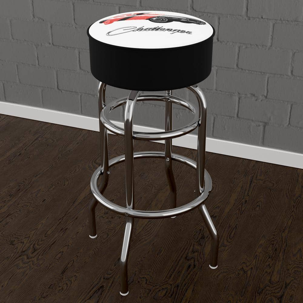 Dodge Challenger Stripes 2 31 in. White Backless Metal Bar Stool with Vinyl Seat