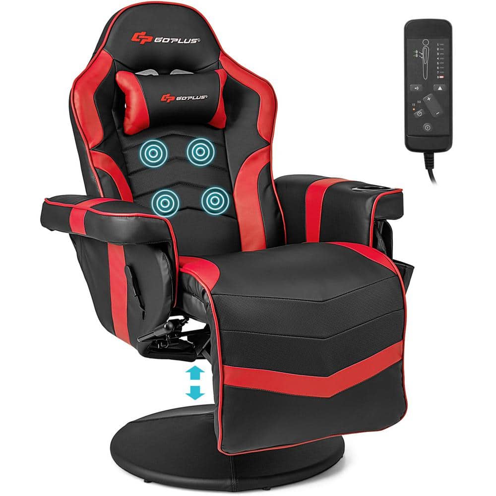 Costway Massage Gaming Recliner Red Height Adjustable Racing Swivel Chair with Cup Holder