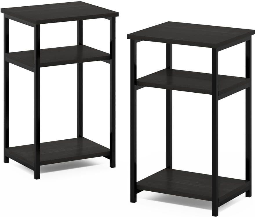 Furinno Just 13.4 in. Espresso Rectangle Wood End Table with Industrial Metal Frame (Set of 2)