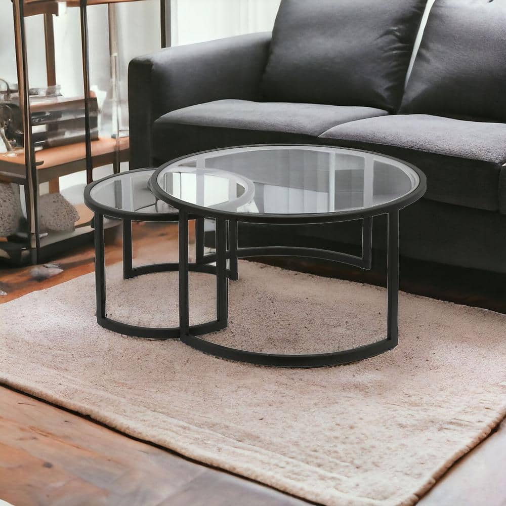 HomeRoots 36 in. Round Glass Coffee Table with No Additional Features