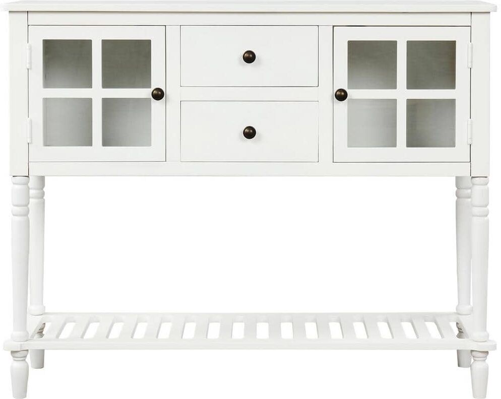 Utopia 4niture Carmen 42 in. White Console Table with Cabinet and Bottom Shelf