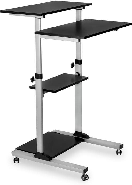 mount-it! Height Adjustable Rolling Stand-Up Desk Computer and Laptop Workstation in Silver