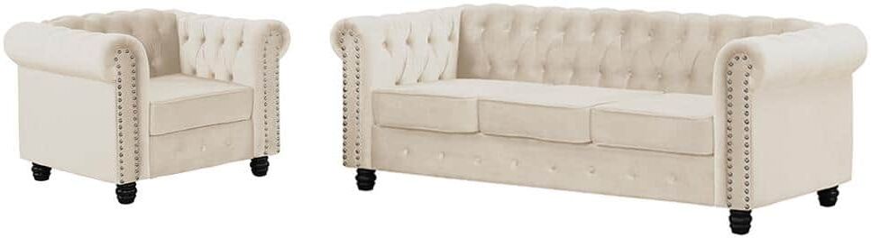 Morden Fort Velvet Couches for Living Room Sets, Chair and Sofa 2 Pieces Top in Beige