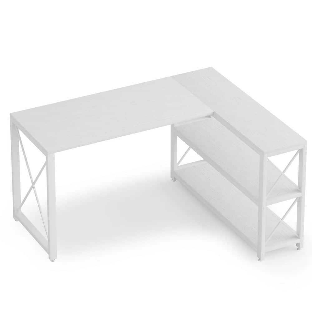 TRIBESIGNS WAY TO ORIGIN Halseey 52.8 in. Reversible L-Shaped Desk White Wood Corner Computer Desk with Storage Shelves for Home Office