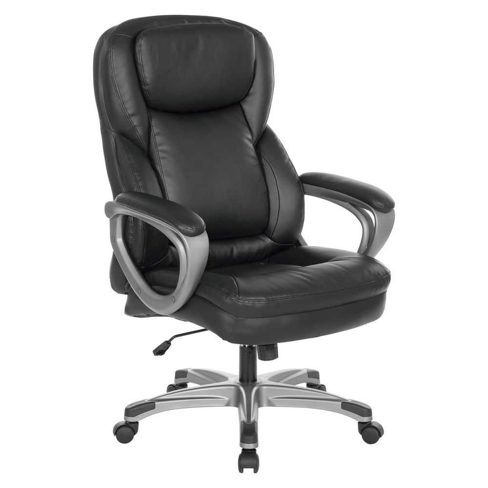 Office Star Products Work Smart Executive Bonded Leather Office Chair In Black with Titanium Coated Nylon Base