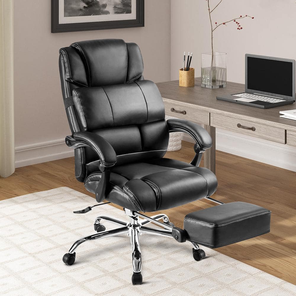 Magic Home Multi-Position PU Leather Executive Office Computer Chair with Double Padded, Support Cushion and Footrest, Black