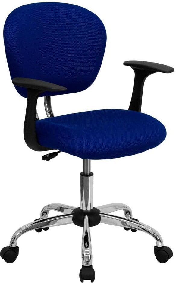 Flash Furniture Mid-Back Blue Mesh Swivel Task Chair with Chrome Base and Arms