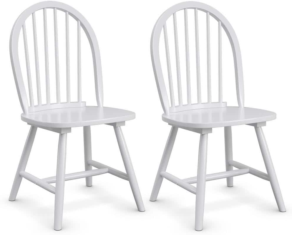 Costway White Vintage Windsor Dining Side Chair Wood Spindleback Kitchen Room (Set of 2)